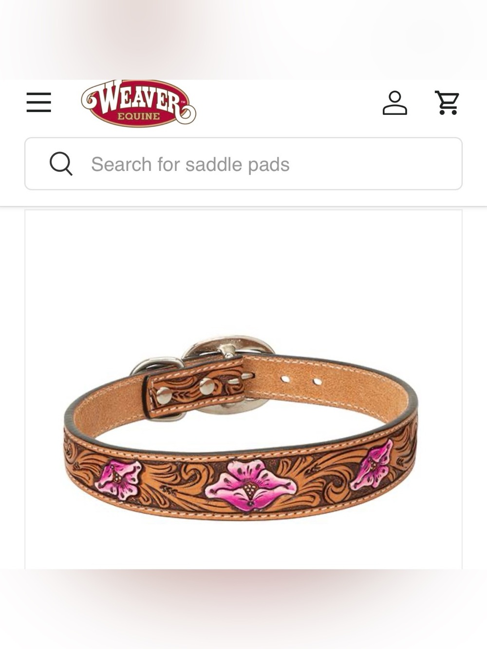 🔱Weavers Pink Floral Detailed Tooled Leather Buckle Dog Collar